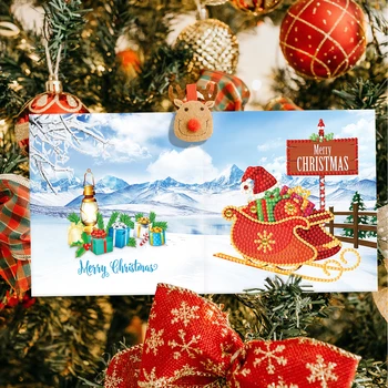 12pcs כרטיסי חג המולד מיוחד בצורת DIY יהלום ציור גלויות בהיר תרגיל גלויות מצוירות על מסיבת החג ערכות פסיפס