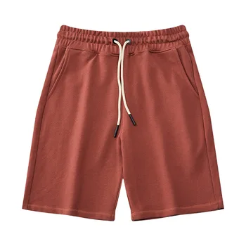 360 גרם במשקל כבד פרימיום זמן מוך כותנה מכנסיים קצרים לגברים קיץ אופנה מוצק צבע פשוט רופף אדום חצי אורך המכנסיים יוניסקס