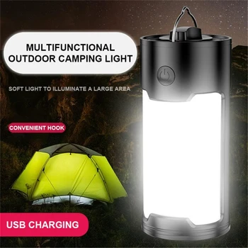 LED פנס קמפינג USB סוללה נטענת עמיד למים אור חיצוני נייד וו כף יד חירום אוהל טיולים המנורה