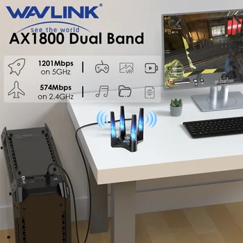 WAVLINK AX1800 WiFi 6 מתאם עם 4x3dBi אנטנות 5Ghz Dual Band 2.4 Ghz WPA3 הצפנה U דיסק ההתקן תומך ב-11/10