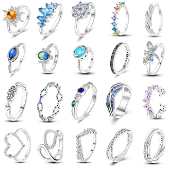 פתית שלג הטבעת לנשים 925 כסף מקורי צבעוני זירקון שפירית גיאומטרית הטבעות האצבע אהבה אינסופית תכשיטים לחתונה מתנה